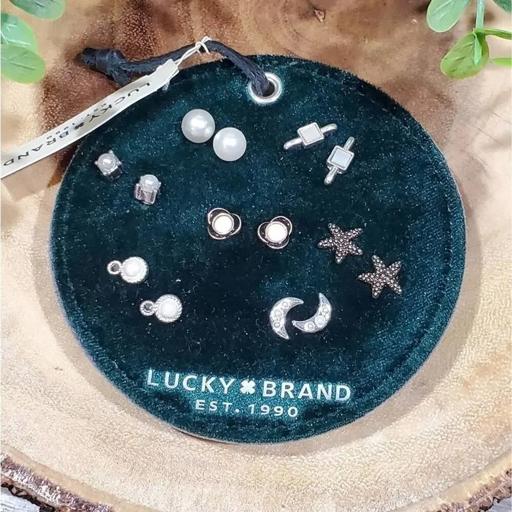 LUCKY‎ brand pearl starfish moon crystal jeweled stud earrings new!!!